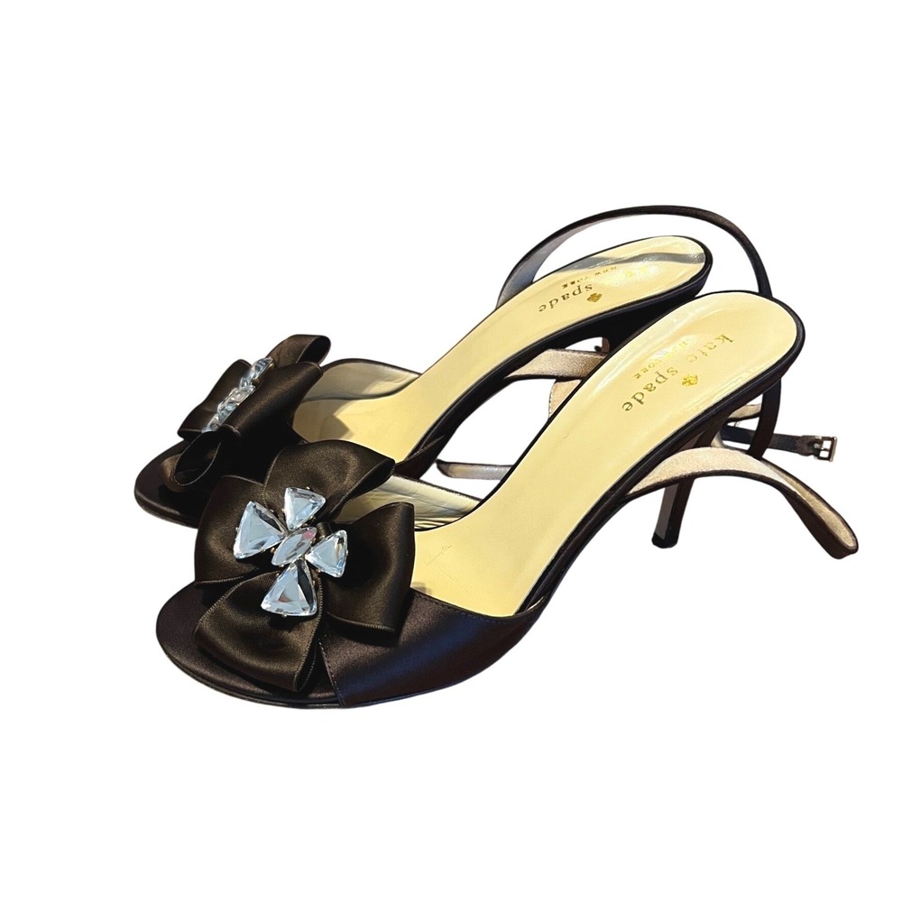 Kate Spade New York Shelby brown satin Bow Peep Toe Heels with butterfly - 7.5‎